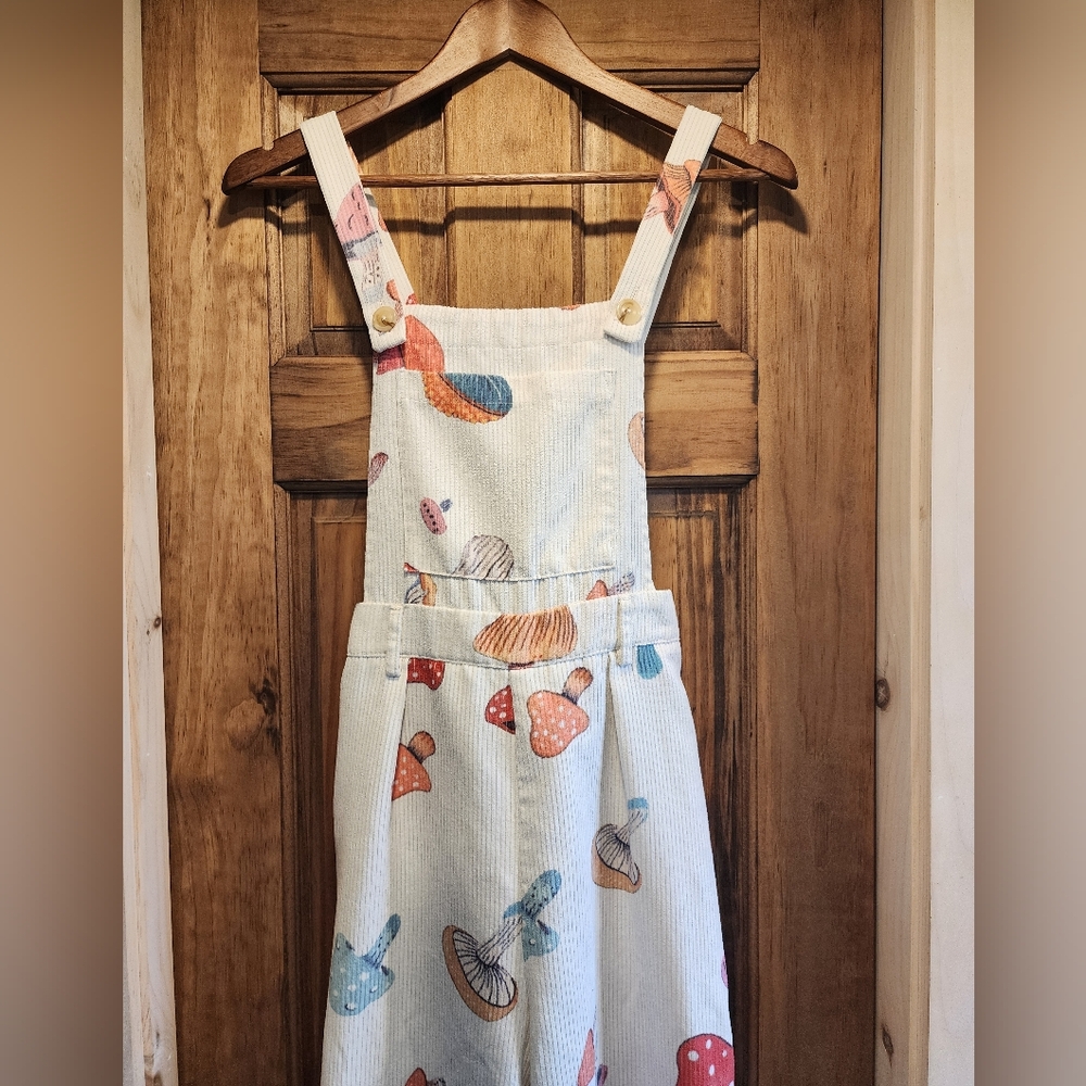 Cider White Mushroom Print Wide-Leg Overalls - Picture 2 of 7